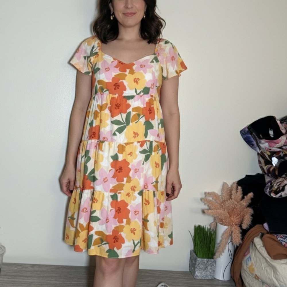 Tullabee Floral Baby Doll Short Sleeve Dress Women's Small